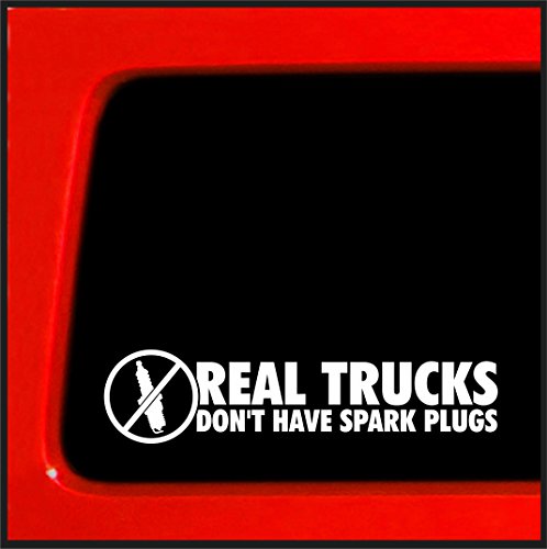 Sticker Connection | Real Trucks Don't Have Sparkplugs | Bumper Sticker Decal for Car, Truck, Window, Laptop | 2"x7.5" (White) - DieselTrucks.com