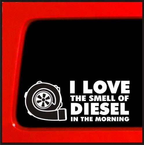 Sticker Connection | I Love The Smell of Diesel in The Morning | Bumper Sticker Decal for Car, Truck, Window, Laptop | 3"x8" (White) - DieselTrucks.com