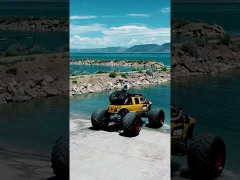 Security cam footage of monster truck crashing into lake..