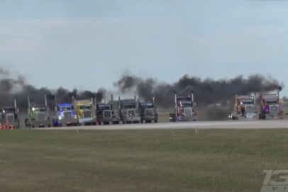 VIDEO: High-HP Big Rigs Line Up In Epic 10-Wide Drag Race!